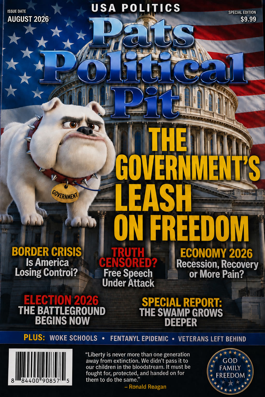 PAT'S POLITICAL PIT August 2026 inaugural issue cover